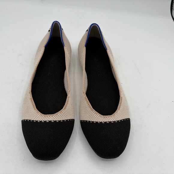 Rothy’s The Square In Tuxedo Size 9.5 Cream Black Knit Cap Toe Ballet Flats - Picture 2 of 7